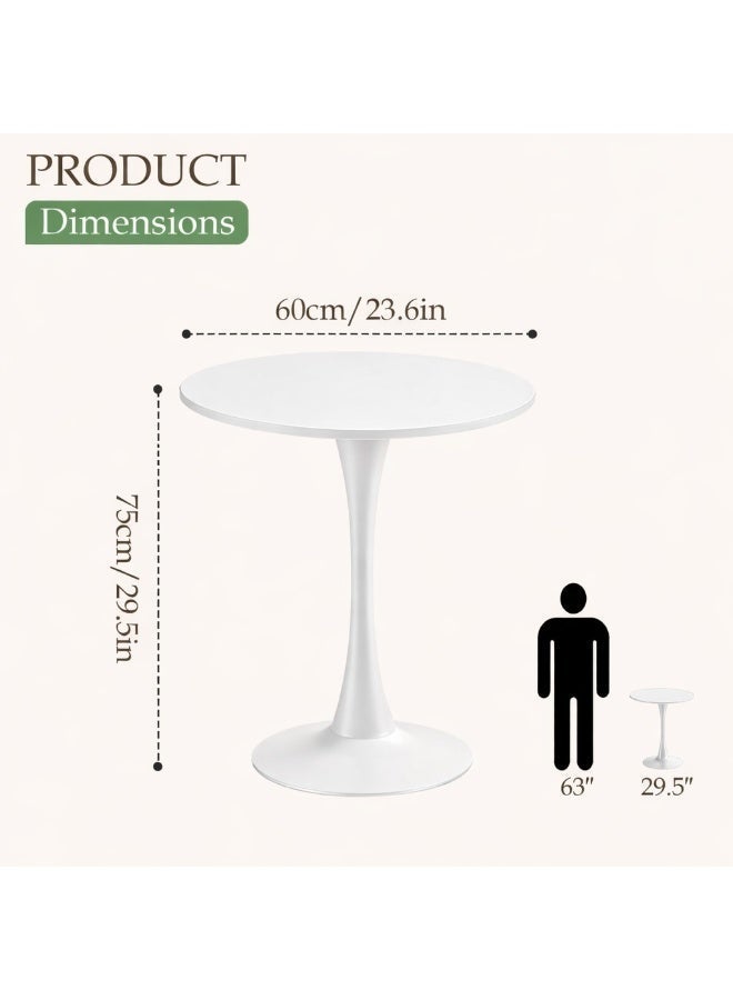 Forthcan 23.4" Tulip Dining Table, Round White Table for 2-4 People, Mid-Century Modern Style, MDF Top with Sturdy Metal Base for Dining Room, Living Room, Café - Image 3